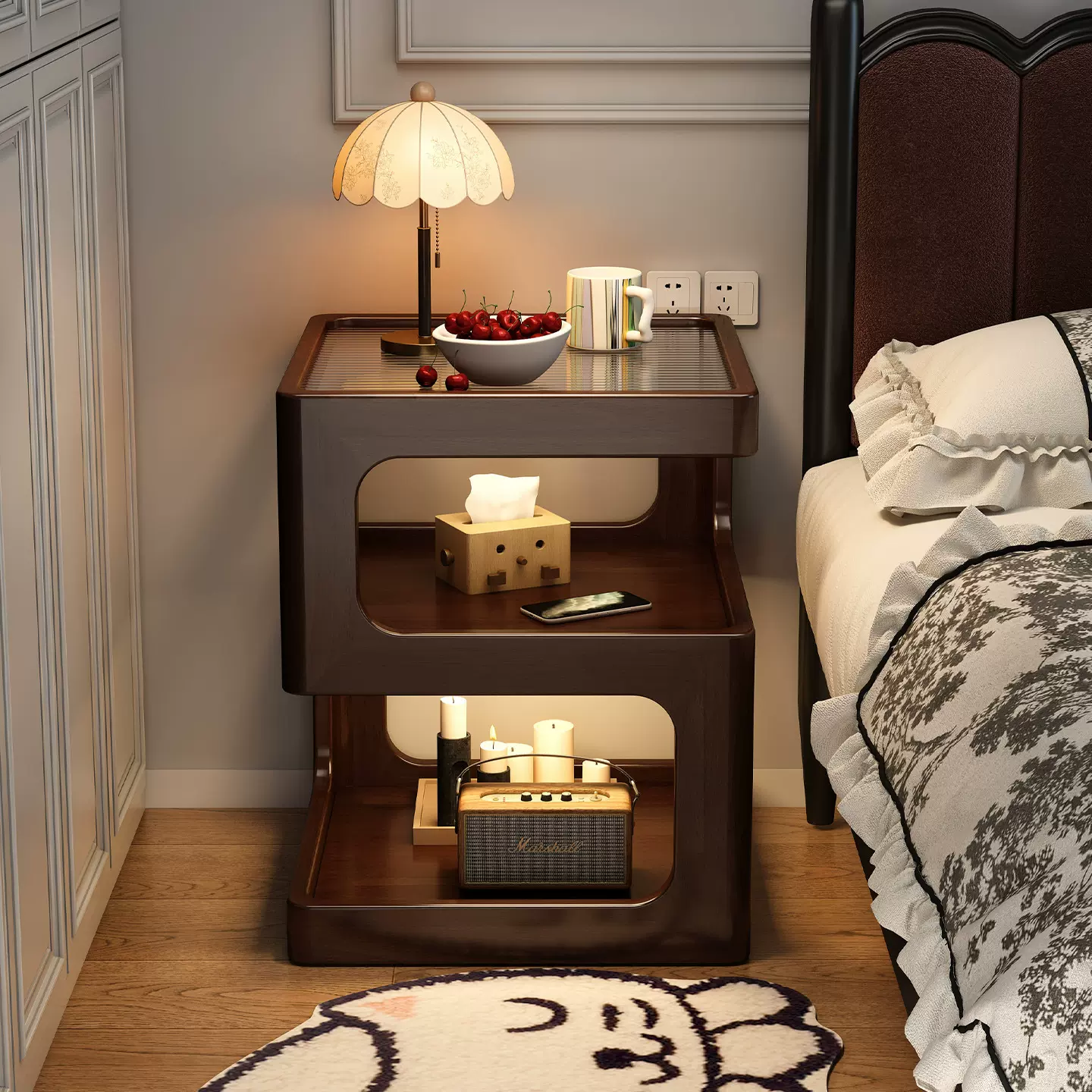 实木床头柜替代品家用卧室床边置物架创意小众设计感中古风小边几