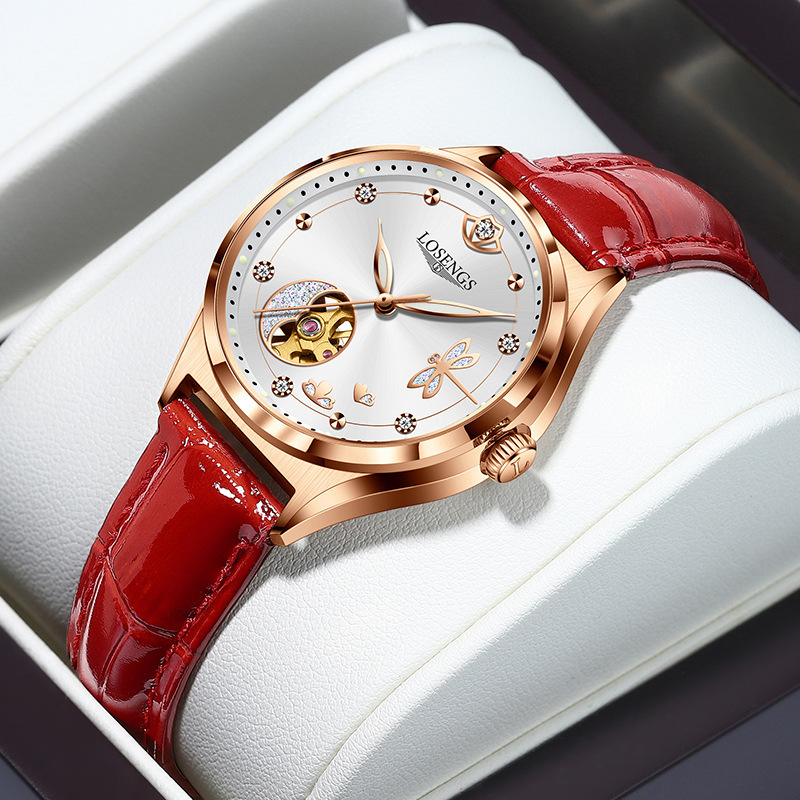 Swiss Famous Brand Genuine Wave ­ Qin Women's Watch Mechanical Watch Ultra-Thin Genuine Leather Fashion Waterproof Korean Version Counter Women's Watch