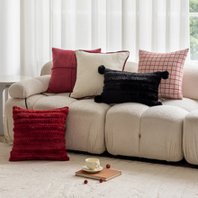 跨境现代简约风抱枕客厅沙发卧室小香风靠垫雪尼尔千鸟格沙发靠垫