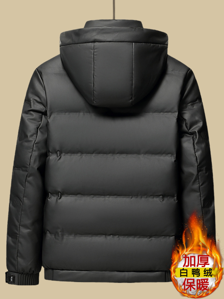 Invierno de mediana edad engrosado chaqueta de plumón hombre chaqueta de cuero con capuzas hombre chaqueta de cuero de invierno a prueba de viento