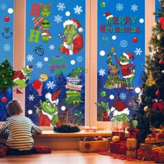2024新アマゾンクリスマス静電気窓貼り鬼精霊格林奇シールショーウインドーガラス貼りクリスマス怪傑