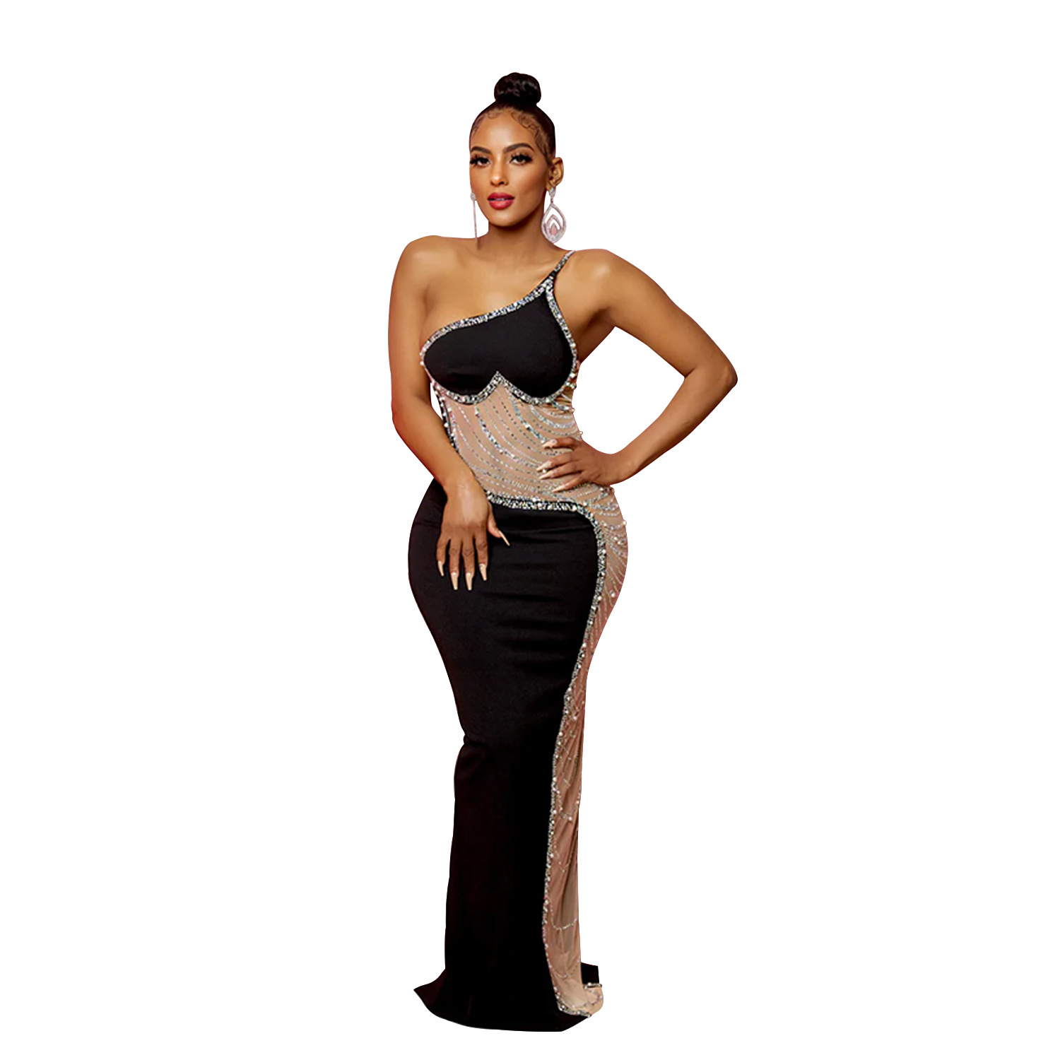 C6271 transfronteriza AliExpress Amazon de las mujeres de moda europea y americana de color sólido rhinestone vestido sin mangas de cabestrillo vestido image 6