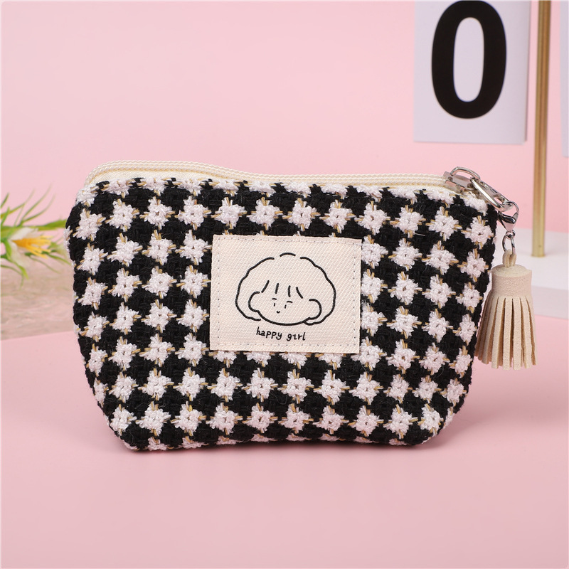 Japón y Corea del Sur lindos bolsos de cambio simple plaid chica gran capacidad portátil pequeño lápiz labial bolsa de llaves bolsa de almacenamiento de auriculares
