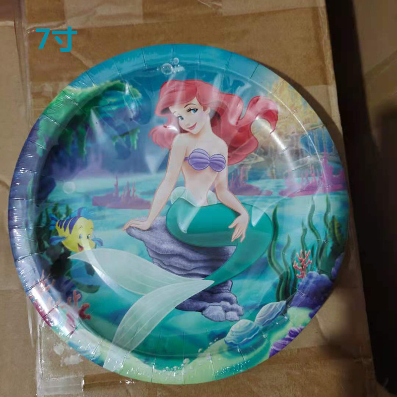 Mermaid cumpleaños partido Placa de papel caramelo caja Palomitas de los niños traje de cumpleaños fiesta decoración tirar bandera suministros