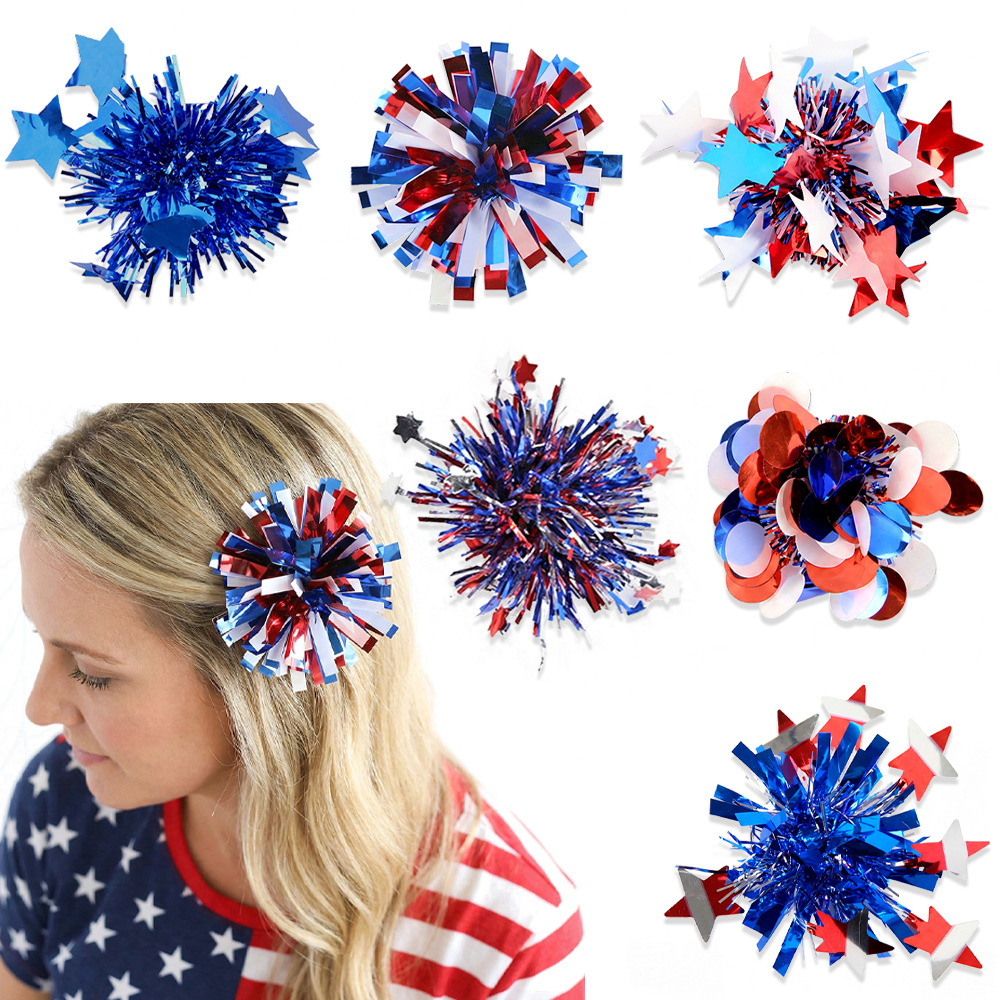 Decoraciones del Día de la Independencia rojo, blanco y azul, estrellas de color redondas, clipes para el pelo del Día Nacional, forma de cabeza de bola