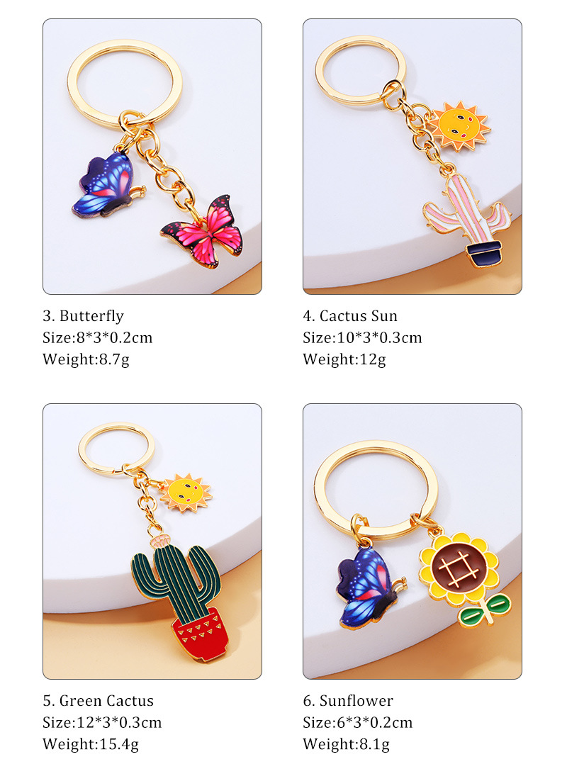 Cute Cactus Sunflower Bee Alloy Stoving Varnish Plating Rhinestone Keychain display picture 4
