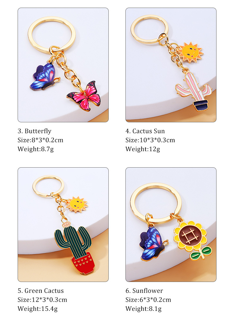 Cute Cactus Sunflower Bee Alloy Stoving Varnish Plating Rhinestone Keychain