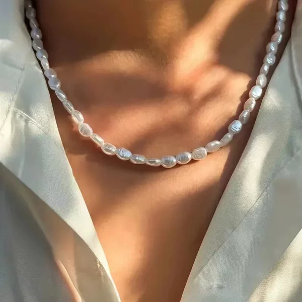 European and American Cross-border Hot Selling Amazon Heterosexual Pearl Baroque Men's and Women's Universal Simple Fashion Trend Necklace