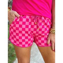 R9399 代发速卖通跨境新款男式短裤女式格纹抽绳收腰休