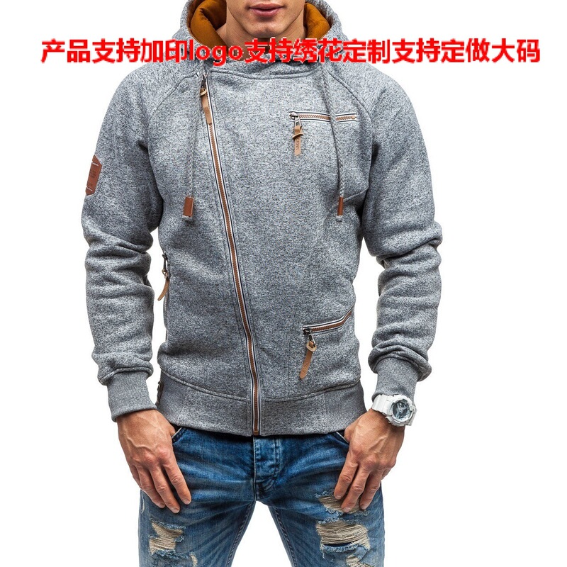 2020 Men's Diagonal Zipper Hooded Sports Fitness Sweater Jacket Independent Station Fashion Jacket