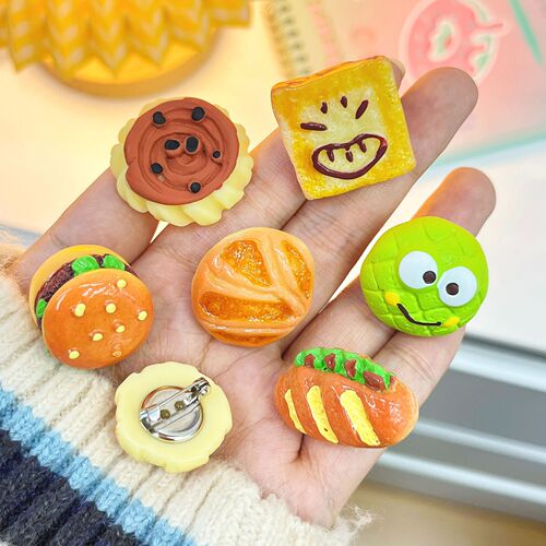 Japanese and Korean new hamburger pizza bread creative brooch cute badge collar pin clothes bag accessories student jewelry