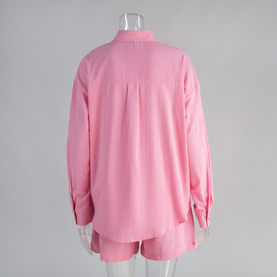 Bộ cardigan dài tay kèm quần short cotton màu trơn phong cách đơn giản — Màu cam, Màu hồng, Màu hồng nhạt, Màu trắng chi tiết 9