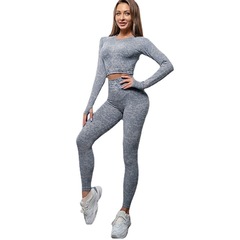 Cross-border sports yoga tops for women, seamless long-sleeved yoga clothes, vests, trousers, fitness suits, wholesale European and American hot sales