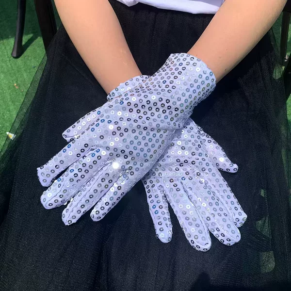 Silver Disco Sequin Gloves, Popular Style for Adult Stage Performances, Night Club Dancing, Fashion Accessories for Summer Stages