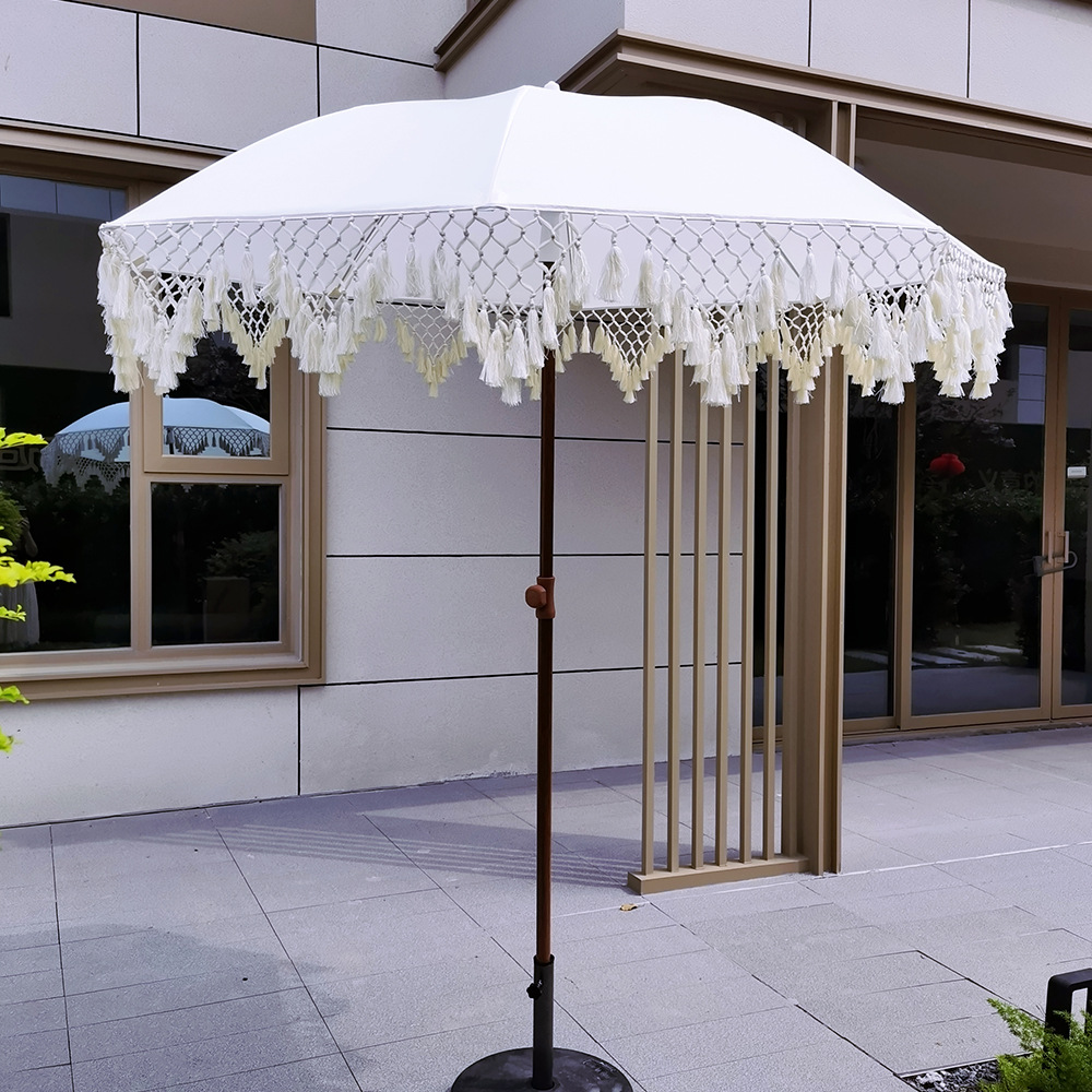 Paraguas de playa con flecos de algodón de Amazon transfronterizo con paraguas de jardín al aire libre con paraguas de madera de encaje en stock