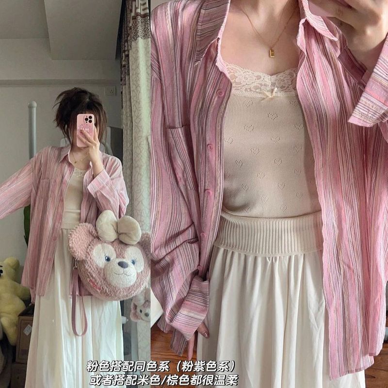 轻奢复古格子衬衫女上衣春秋款外套打底内搭叠穿小衫格纹衬衣外穿|undefined
