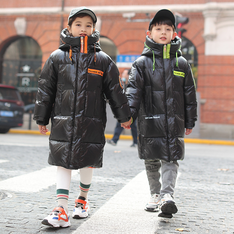 Vêtements pour enfants doudoune mi-longue délavée brillante veste d'hiver au-dessus du genou pour garçons et filles de taille moyenne à grande_voghion.com