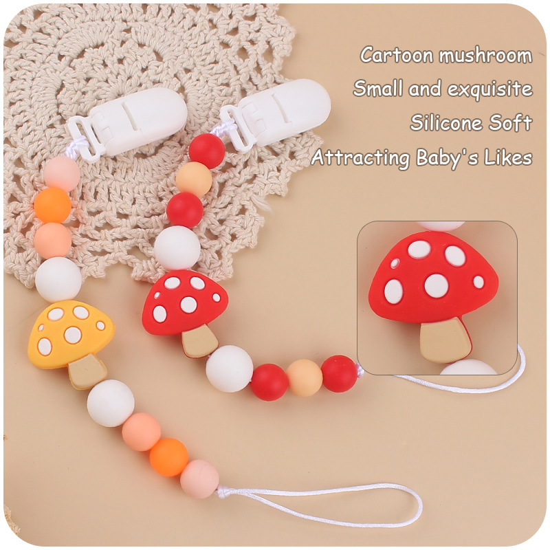 Nuevo bebé suministros dibujos animados seta mordedor creativo bebé lindo silicona mordedura chupete cadena anti-gota cadena