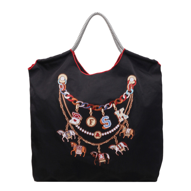 Nueva bolsa de lona bordada japonesa nicho bordado bolsas ecológicas de compras mochilas de nylon bolsas de hombro