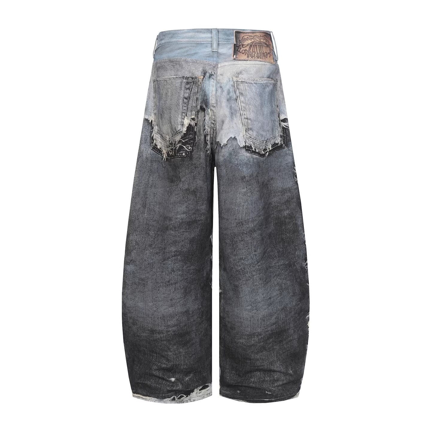 Vintage Distressed Patchwork Denim Pants – Oversized Wide-Leg Streetwear Jeans With 3d Print & Ripped Details (Unisex, Black, S-3xl)_mkmklike.com