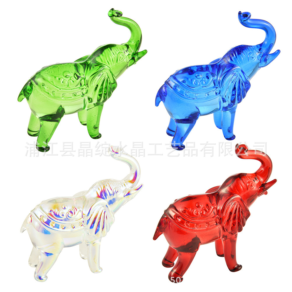 Fabricante fuente de arte de regalo de oficina decoración de escritorio Feng Shui cuatro colores opcionales para atraer la fortuna elefante adornos de cristal