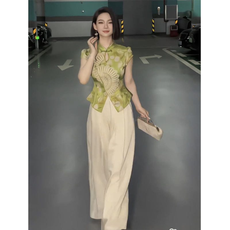网红时尚爆款新中式衬衫女2025夏季新款国风印花盘扣上衣潮|undefined
