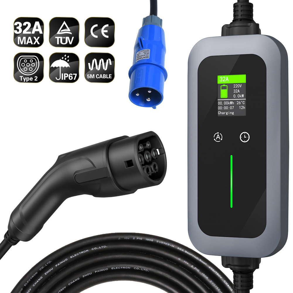 新能源汽车美标J1772即插即用交流充电桩壁挂式随车充32A/40A/48A