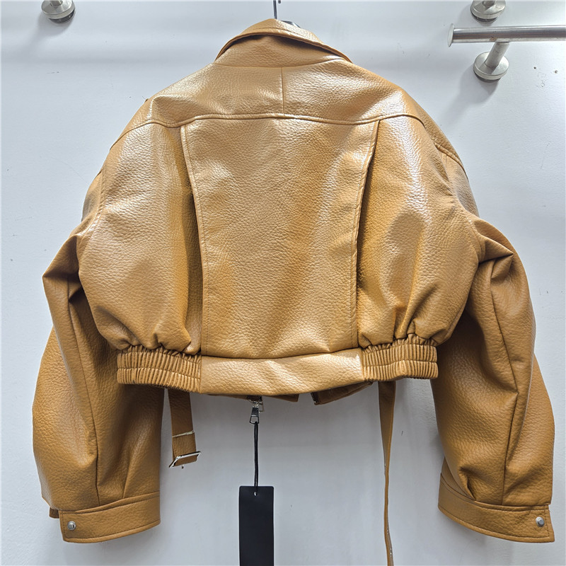 Moda coreana temperamento casual universal con solapa PU chaqueta de cuero de invierno de alta calidad chaqueta de locomotora de viento fresco chaqueta de algodón corto image 4