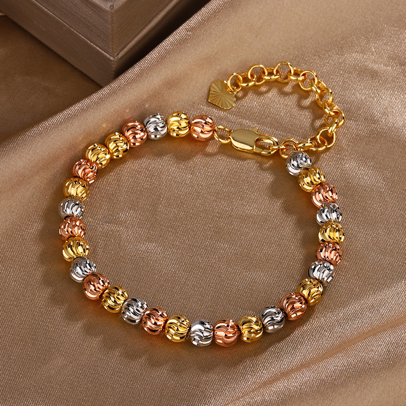 2024 nuevo estilo Zhuang Shengsheng joyería temperamento retro al por mayor retro galvanoplastia color cadena de cuentas de oro traje mujer 5mm