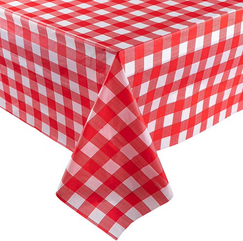Cross-border disposable plastic tablecloth, PE waterproof and oil-proof, rectangular birthday party decoration, red and white checkered