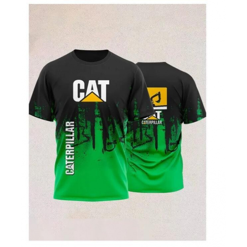 TK人気 CAT掘削機 3D立体インク メンズT アメリカンワークウェア風 通気速乾半袖Tシャツ|undefined