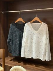 2025重工特种纱高品质针织套头纱女马海毛v领上衣早秋