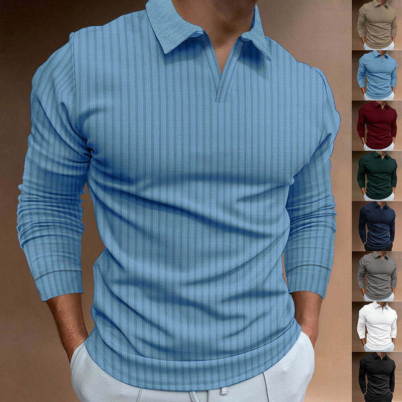 Transfronterizos Europa y América comercio exterior hombre de otoño deportivo acondicionamiento ocio cuello vertical elástico manga larga cuello en V camisa polo hombre