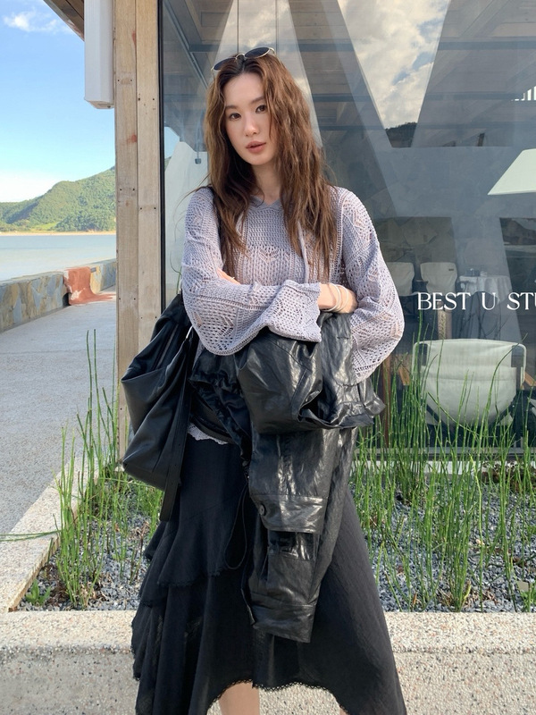 【高品质订货】镂空系带针织衫秋季ins款连帽毛衣针织上衣帽衫|undefined