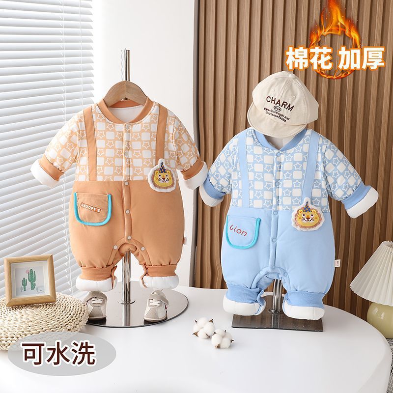 (2개) 면 외출 옷 23 년 겨울 두꺼운 봉인 바디 옷 0-18 개월 등반 옷 집 옷