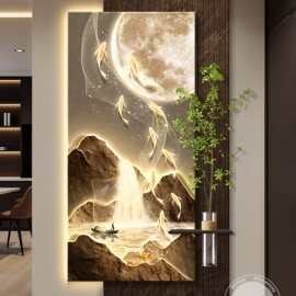 九鱼图led灯轻奢入户玄关装饰画走廊过道挂画壁画高级感现代简约