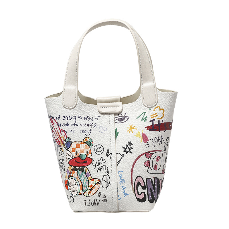Little Bear Graffiti Basket Bucket for Women 2024 New High end Fashion Versatile Handheld Crossbody Bag_voghion.com