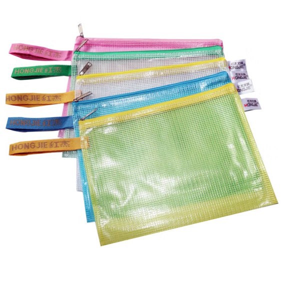 Hongjie A4 mesh bag with zipper handle, document bag, file bag, student textbook/homework A3 drawing storage bag
