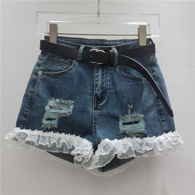 Pantalones Cortos de Mezclilla con Encaje Ligeramente Elásticos image 6