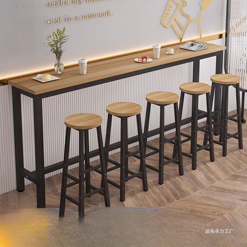 Bar Table, Milk Tea Shop, High Table and Chair Combination, Commercial Narrow Table, Wall-Mounted Long Table, Simple Rectangular Table and Chairs