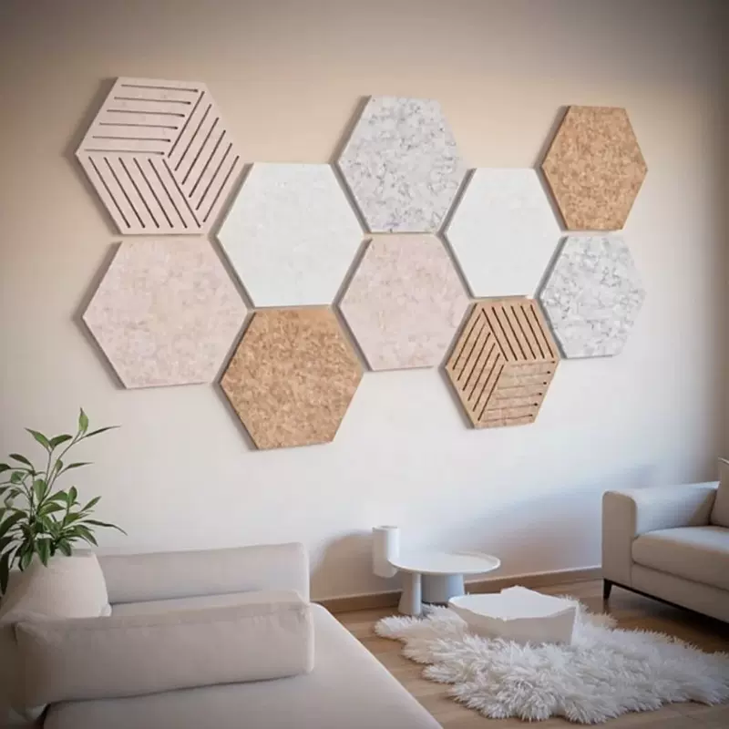 跨境供货六边形镂空聚酯纤维吸音板室内墙面自粘装饰材料消音降噪