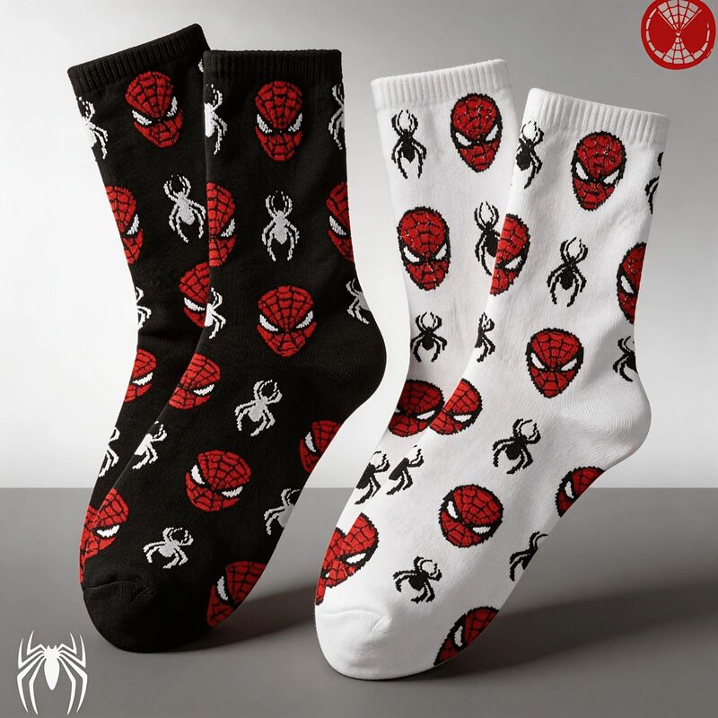 Cross-Border Socks in Stock Spider-Man Jacquard Mid-Calf Socks Autumn and Winter Men's British Style Trendy Skateboard Socks