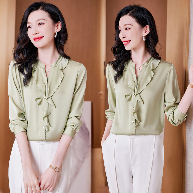 Spring elegant solid color silk fashionable shirt
