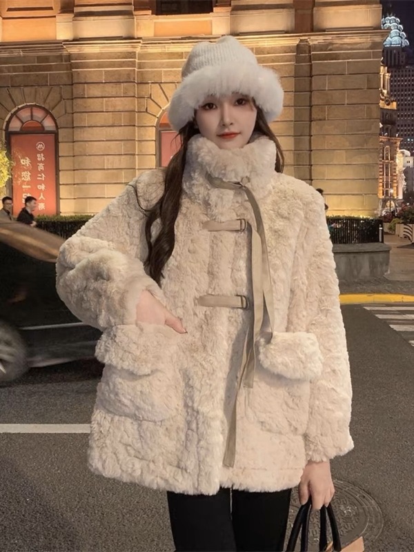 皮毛一体羊毛羔外套女冬2025新款皮草中长款宽松加绒加厚大衣棉服|undefined
