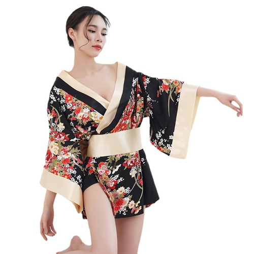 Japanese retro kimono ice silk pajamas women summer sexy temptation girl underwear cos uniform silk home clothing