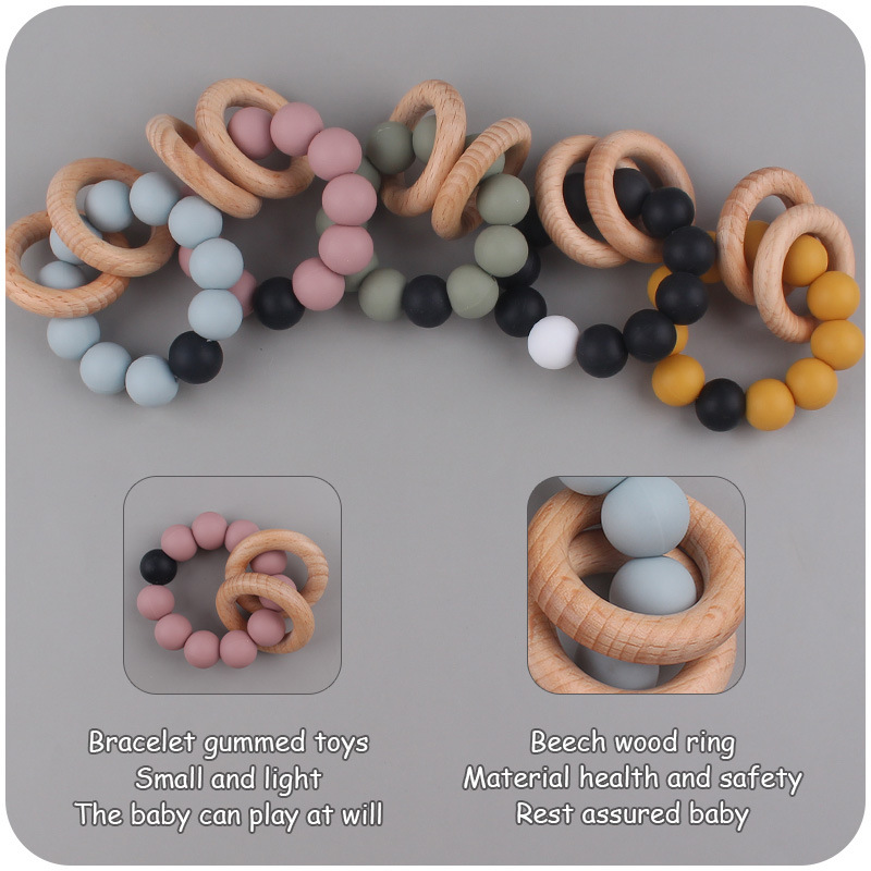 Nuevo bebé haya anillo mordedor pulsera creativa bebé silicona contraste color mordedura molar juguete