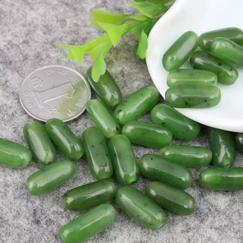 新疆和田玉碧玉籽料散珠 DIY饰品配件项链手链挂绳 玉石珠子