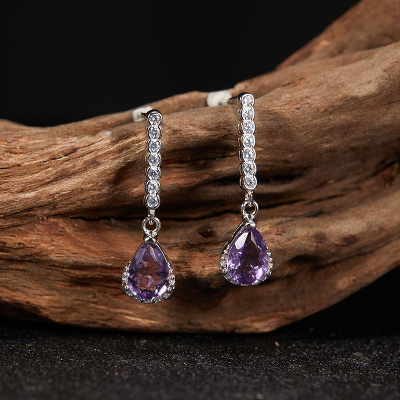 925 Sterling Silver Topaz Crystal Geometric Drop Earrings display picture 10