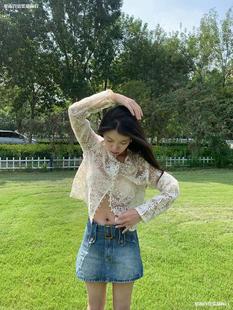 New Chinese Style Cardigan for Women Spring and Summer New Lace Edge Hollow Long-Sleeved Shirt Versatile Slim Top