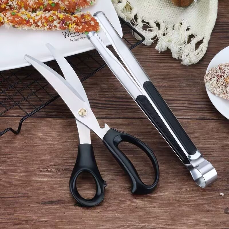 Pinzas de barbacoa coreanas de acero inoxidable engrosado, pinzas para pan y alimentos, pinzas de cocina coreanas extendidas para carne a la parrilla y buffet.